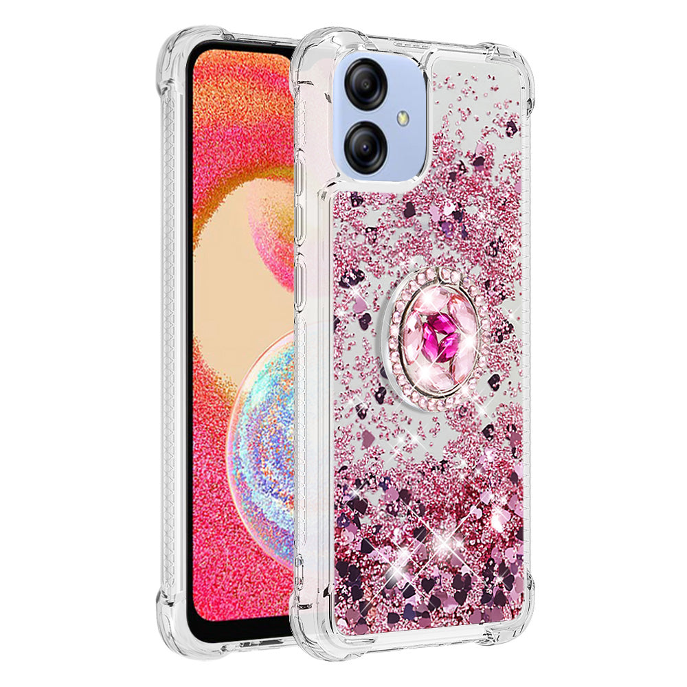 For Samsung Galaxy A04e 4G F04 4G M04 4G YB Quicksand Series-7 Liquid Quicksand TPU Phone Case Ring Kickstand Anti-drop Cover