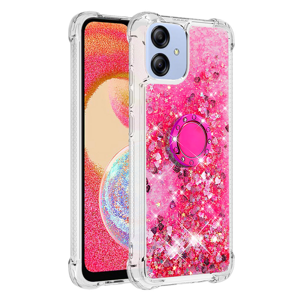 For Samsung Galaxy A04e 4G F04 4G M04 4G YB Quicksand Series-7 Liquid Quicksand TPU Phone Case Ring Kickstand Anti-drop Cover
