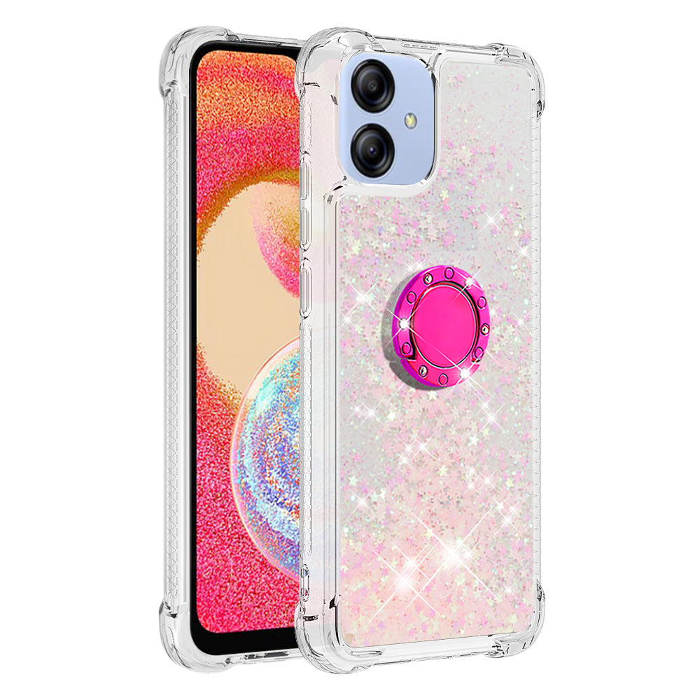 For Samsung Galaxy A04e 4G F04 4G M04 4G YB Quicksand Series-7 Liquid Quicksand TPU Phone Case Ring Kickstand Anti-drop Cover