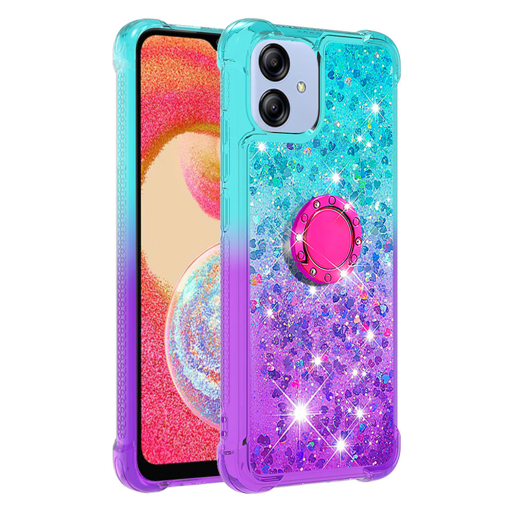For Samsung Galaxy A04e 4G F04 4G M04 4G YB Quicksand Series-8 Protective Soft TPU Phone Case Gradient Quicksand Ring Kickstand Drop-proof Back Cover