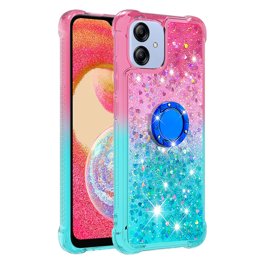 For Samsung Galaxy A04e 4G F04 4G M04 4G YB Quicksand Series-8 Protective Soft TPU Phone Case Gradient Quicksand Ring Kickstand Drop-proof Back Cover