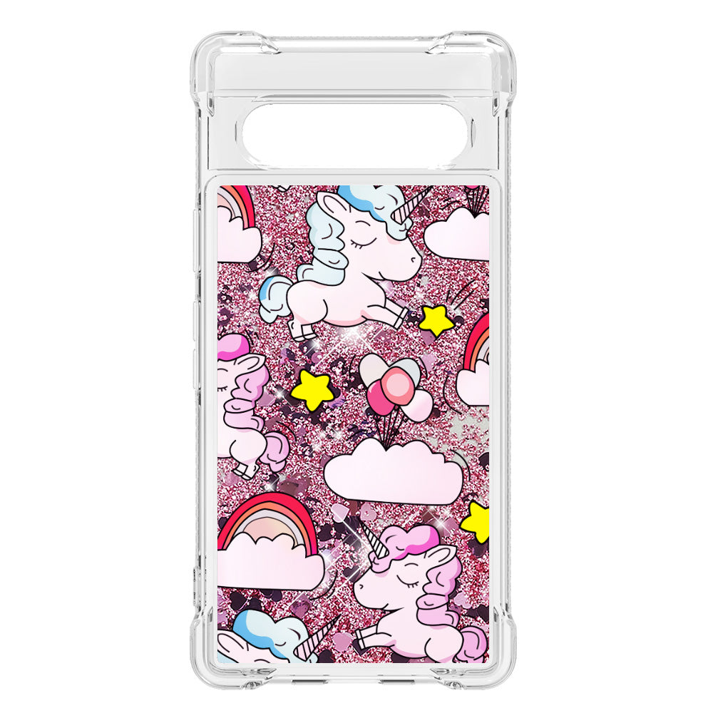 YB Quicksand Series-2 Phone Case for Google Pixel 7a 5G Anti-Drop Soft TPU Glittery Quicksand Case Pattern Printed Protective Cover