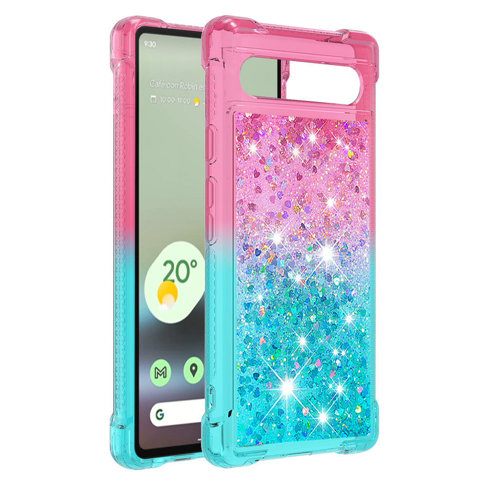 YB Quicksand Series-3 for Google Pixel 7a Shockproof TPU Phone Back Cover Gradient Quicksand Liquid Flowing Sparkle Anti-scratch Phone Case