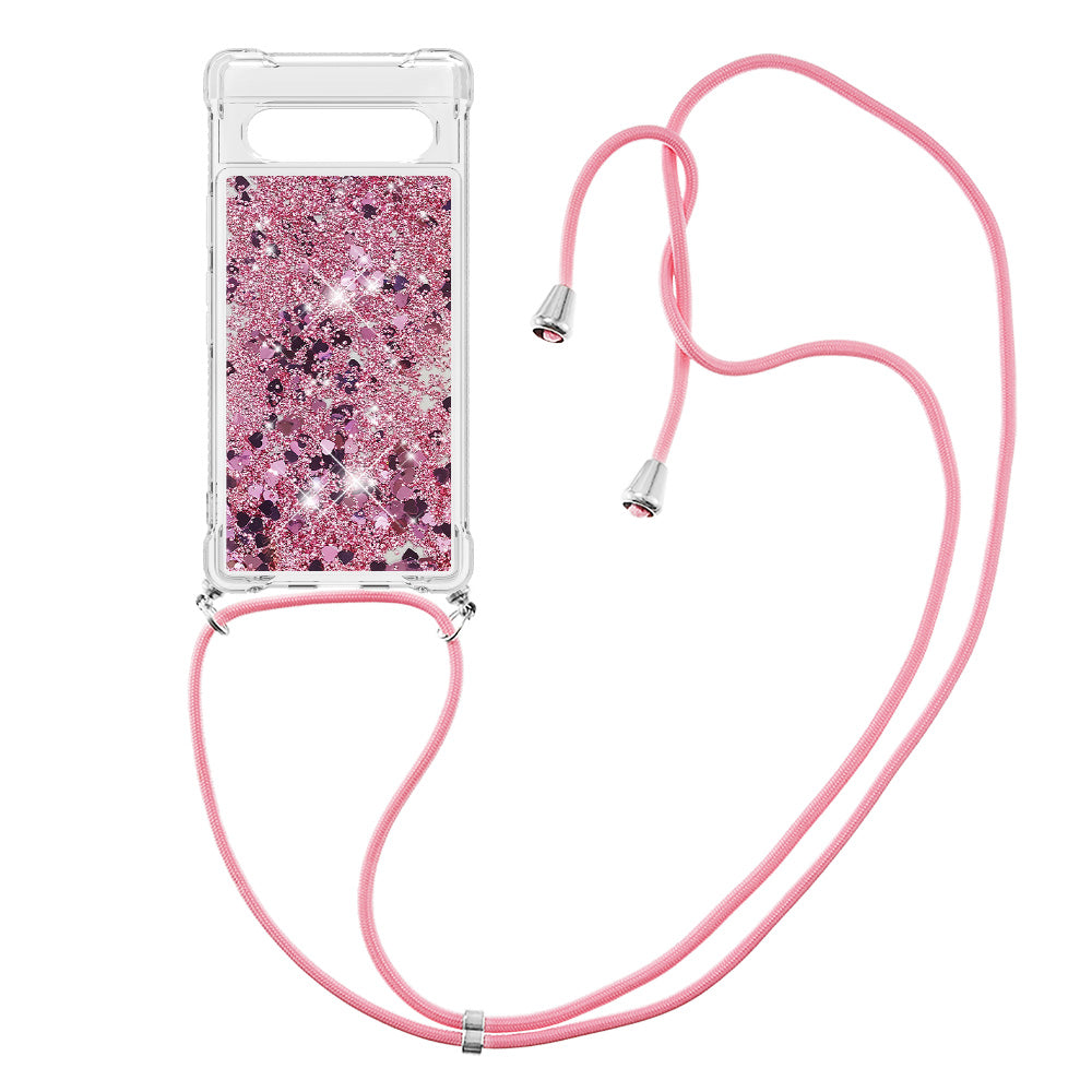 YB Quicksand Series-4 for Google Pixel 7a 5G Liquid Quicksand Phone Protective Case Soft TPU Drop-proof Cover with Lanyard