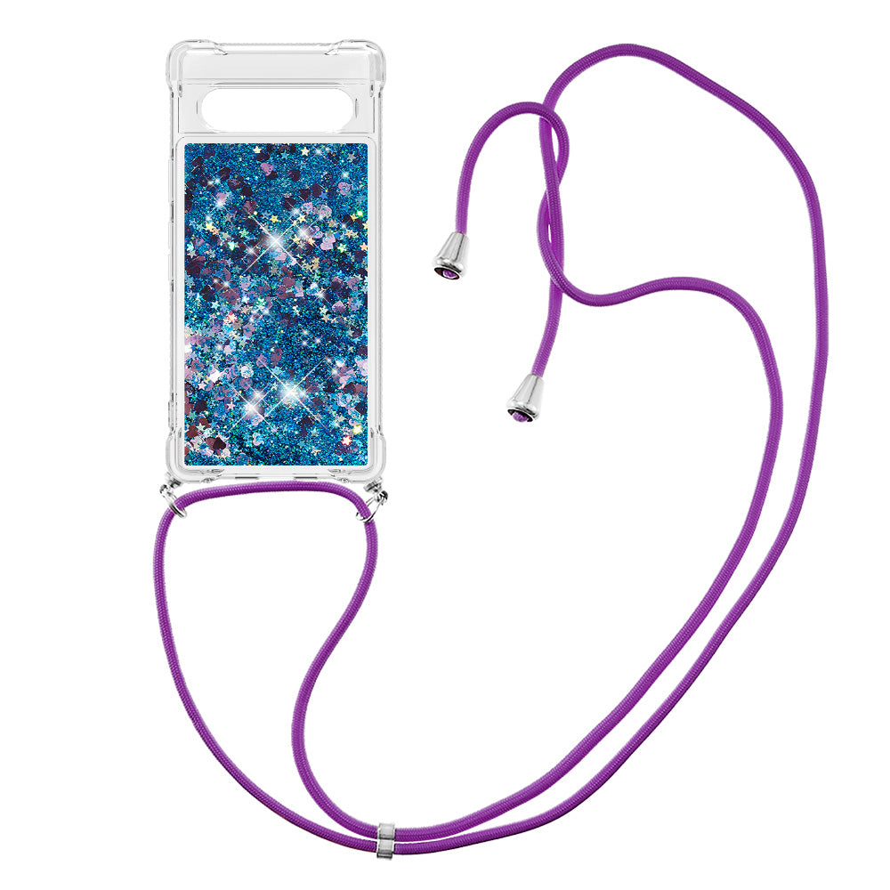 YB Quicksand Series-4 for Google Pixel 7a 5G Liquid Quicksand Phone Protective Case Soft TPU Drop-proof Cover with Lanyard