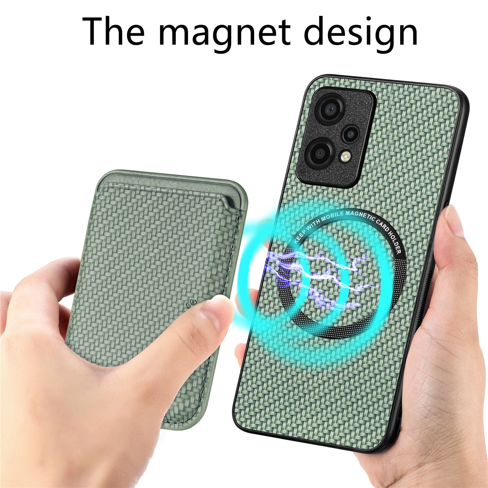For OnePlus Nord CE 2 Lite 5G Magnetic Absorption Detachable Card Holder Phone Case Carbon Fiber Texture Anti-drop Cover