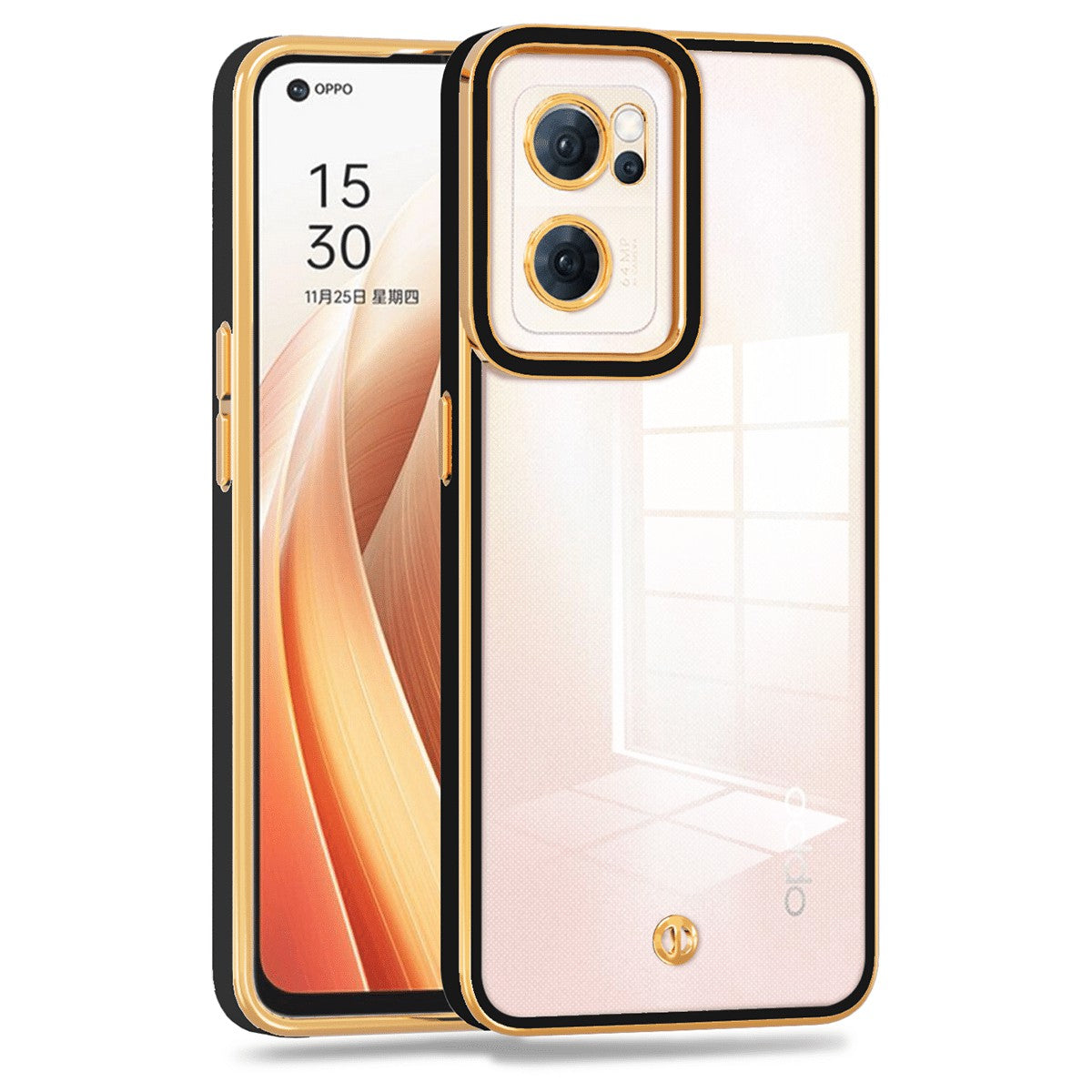 For Oppo Reno7 5G (Global) Transparent Soft TPU Protective Cover Electroplated Drop-proof Back Case