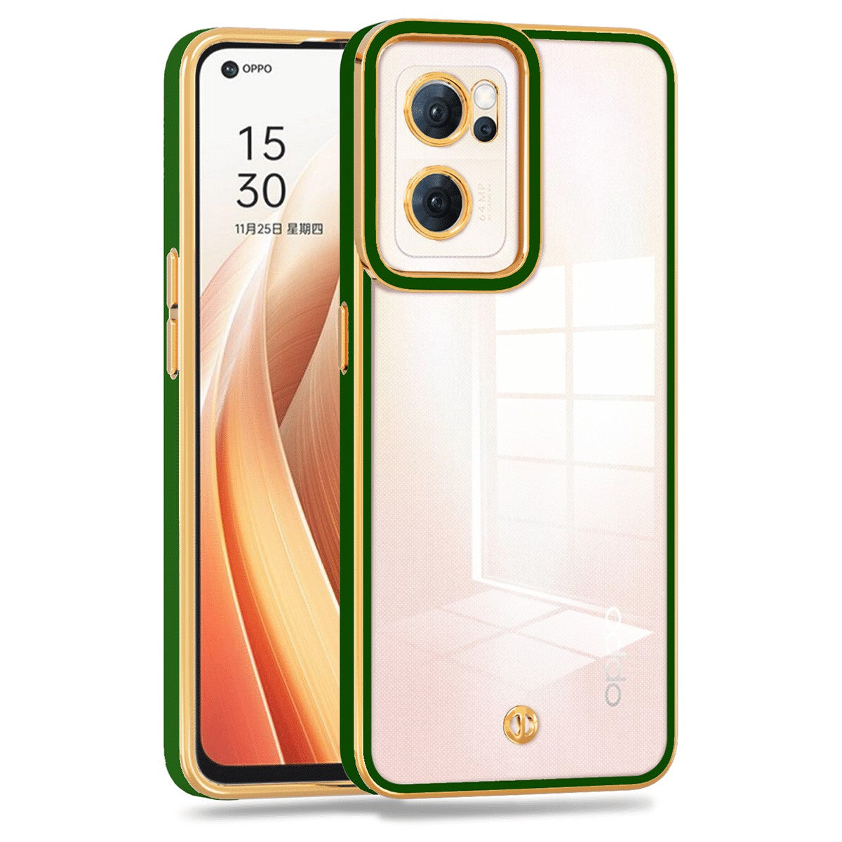 For Oppo Reno7 5G (Global) Transparent Soft TPU Protective Cover Electroplated Drop-proof Back Case
