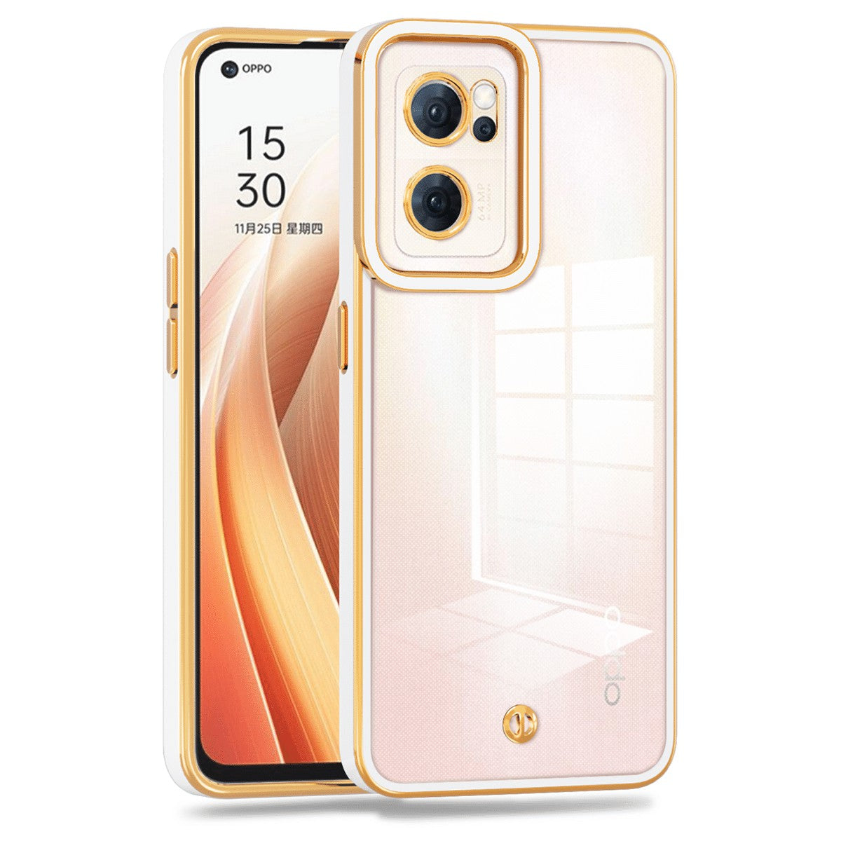 For Oppo Reno7 5G (Global) Transparent Soft TPU Protective Cover Electroplated Drop-proof Back Case