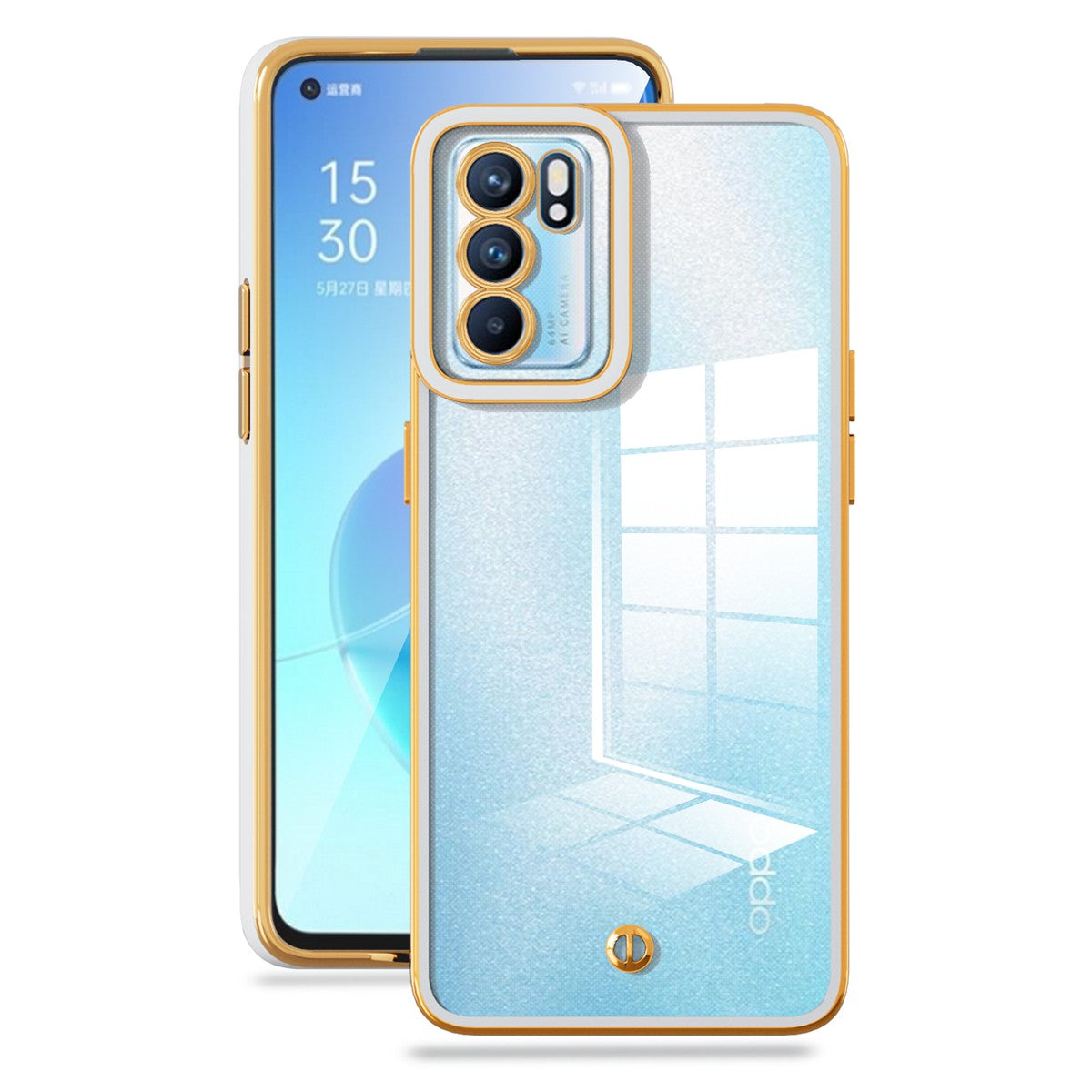 For Oppo Reno6 5G Stylish Electroplated Shockproof Case Transparent TPU Anti-drop Back Cover