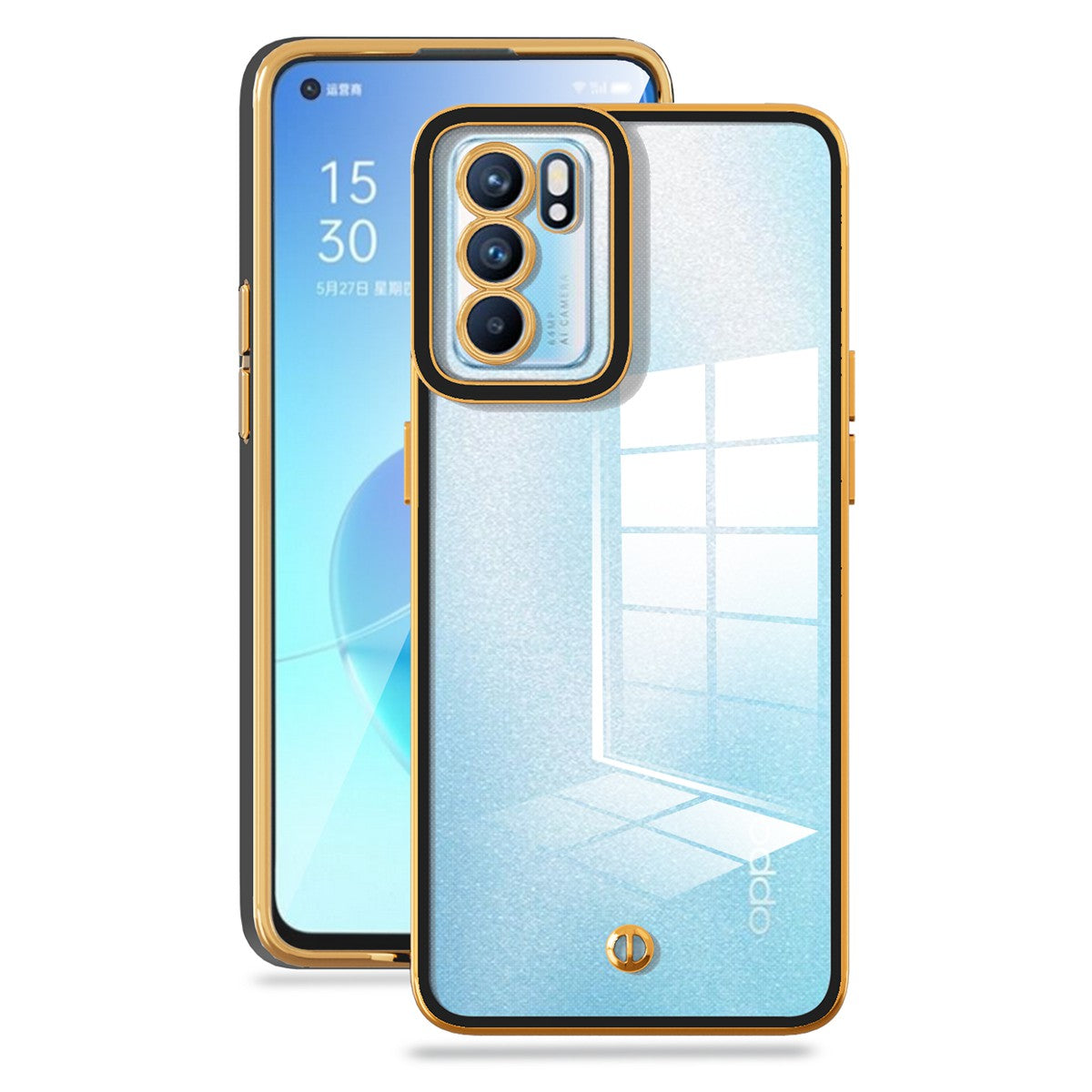 For Oppo Reno6 5G Stylish Electroplated Shockproof Case Transparent TPU Anti-drop Back Cover