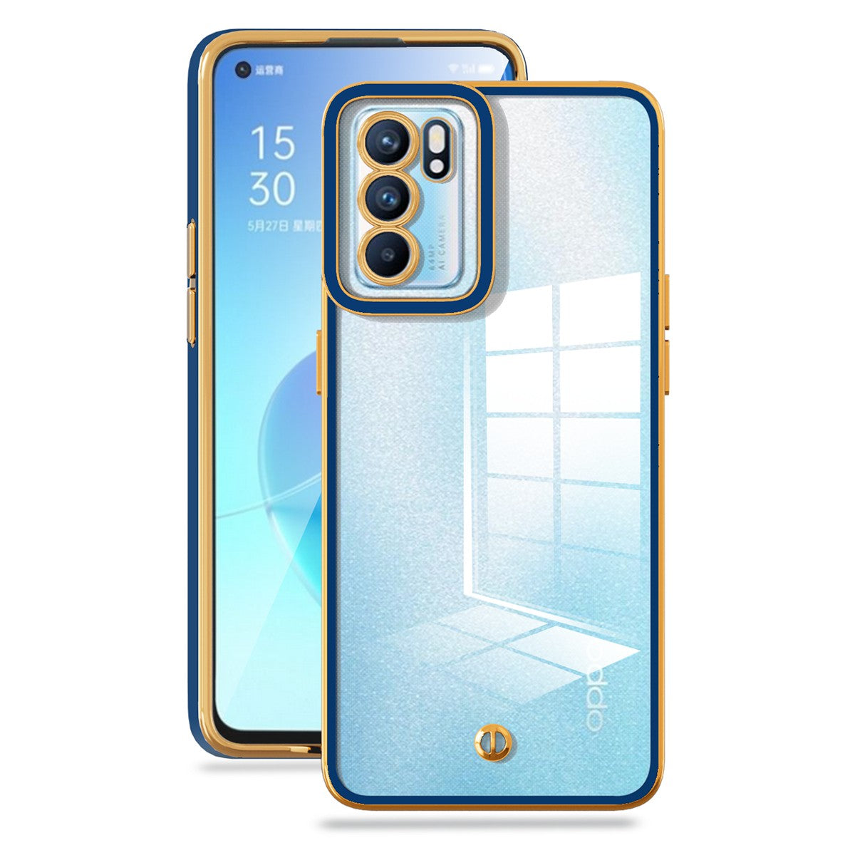 For Oppo Reno6 5G Stylish Electroplated Shockproof Case Transparent TPU Anti-drop Back Cover