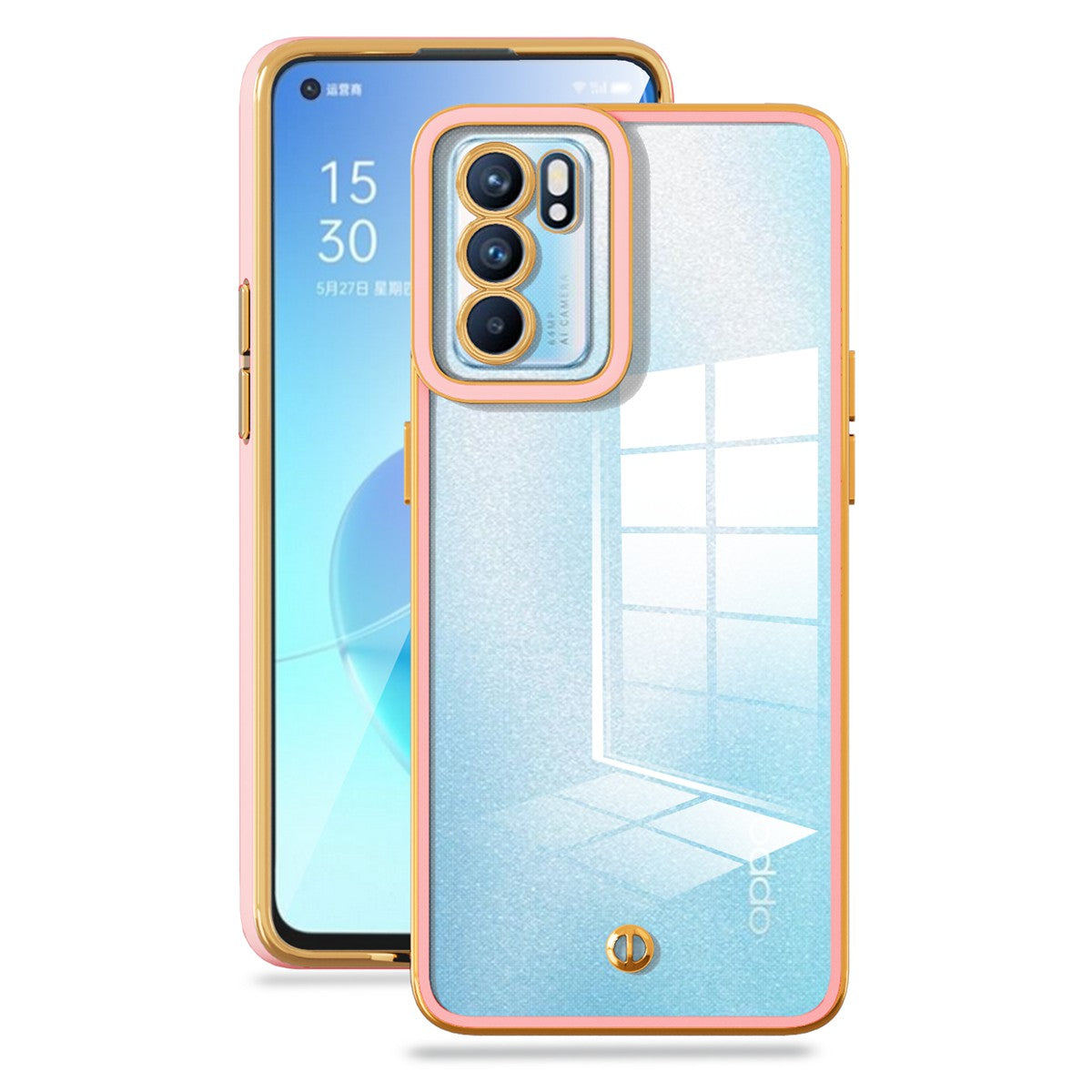 For Oppo Reno6 5G Stylish Electroplated Shockproof Case Transparent TPU Anti-drop Back Cover