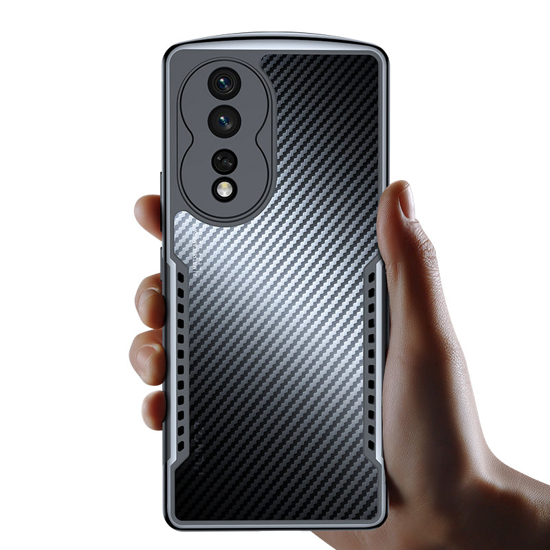XUNDD For Honor 80 Pro 5G Slim TPU Protective Phone Case Carbon Fiber Texture Drop-proof Cell Phone Back Cover