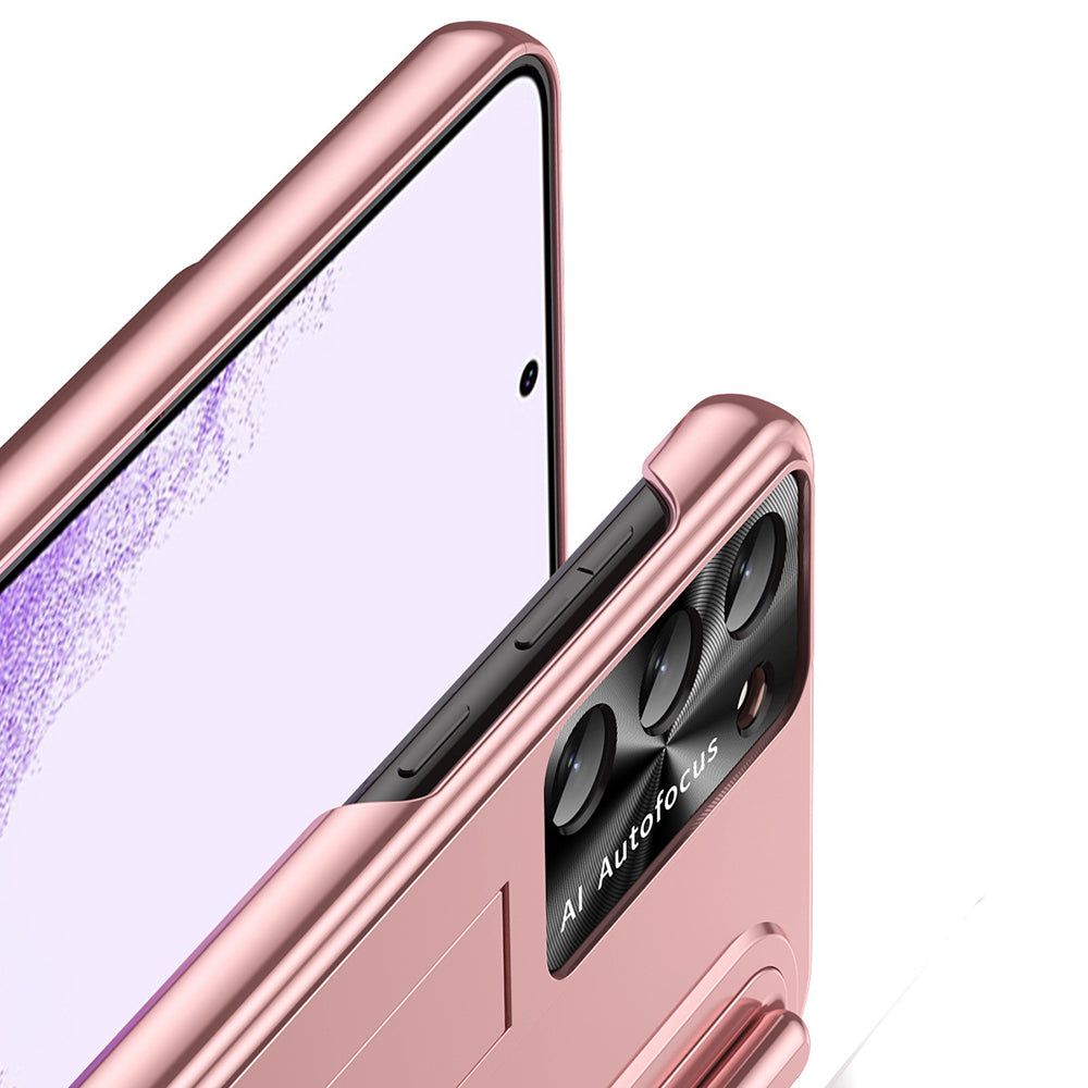 For Samsung Galaxy S23 Electroplating Phone Case Kickstand Hard PC Back Cover with Pen Slot and Stylus Pen