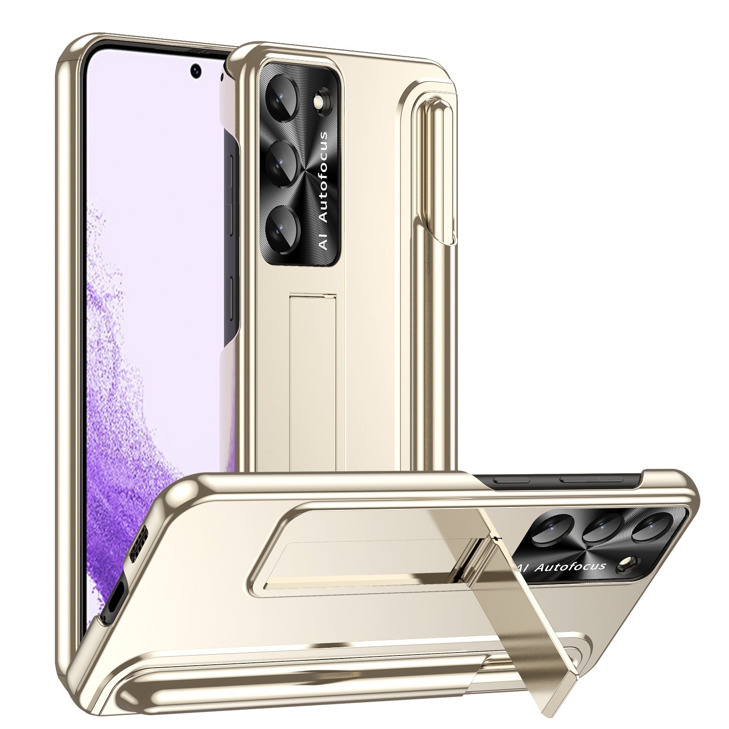 For Samsung Galaxy S23 Electroplating Phone Case Kickstand Hard PC Back Cover with Pen Slot and Stylus Pen