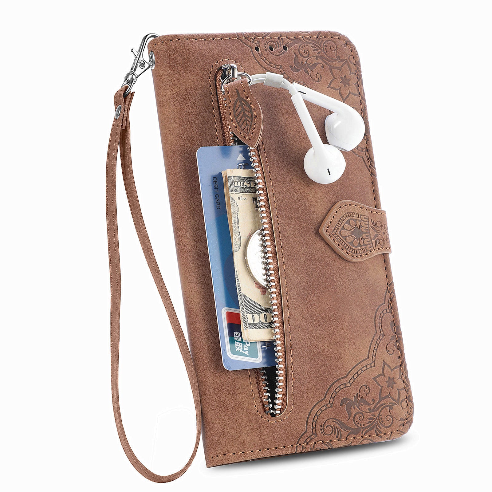 For Xiaomi Redmi Note 12 Pro 4G 11 Pro 4G (MediaTek) Note 11 Pro 5G (Qualcomm) Flower Imprinted Pattern PU Leather Zipper Pocket Phone Case with Wallet Stand