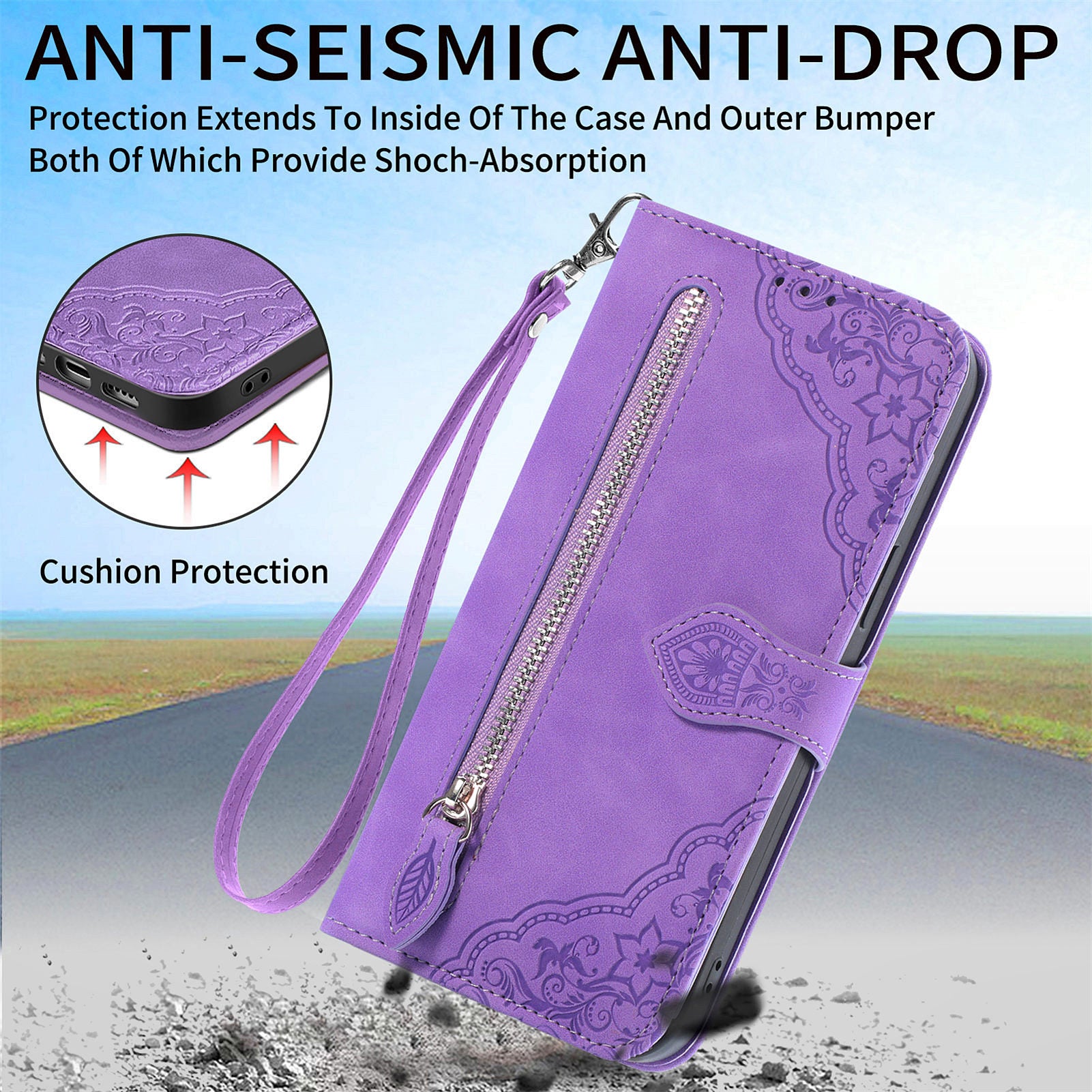 For OnePlus 10T 5G Ace Pro 5G Flower Imprinted Pattern PU Leather Phone Cover Zipper Pocket Wallet Stand Full Protection Smartphone Case