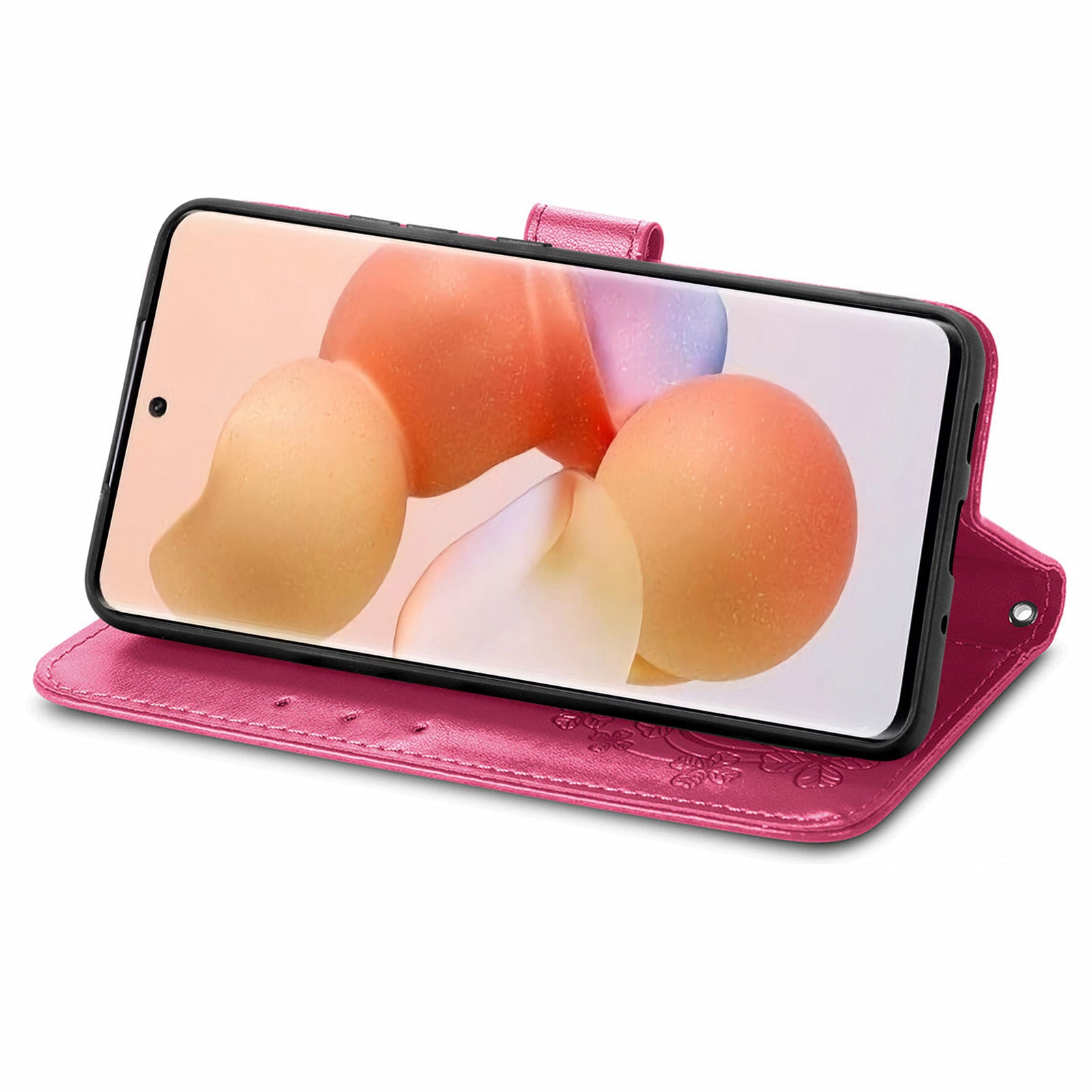 For Xiaomi 12 Lite 5G Shockproof Four-leaf Clover Imprinted Phone Case Stand PU Leather Flip Phone Wallet Cover with Wrist Strap
