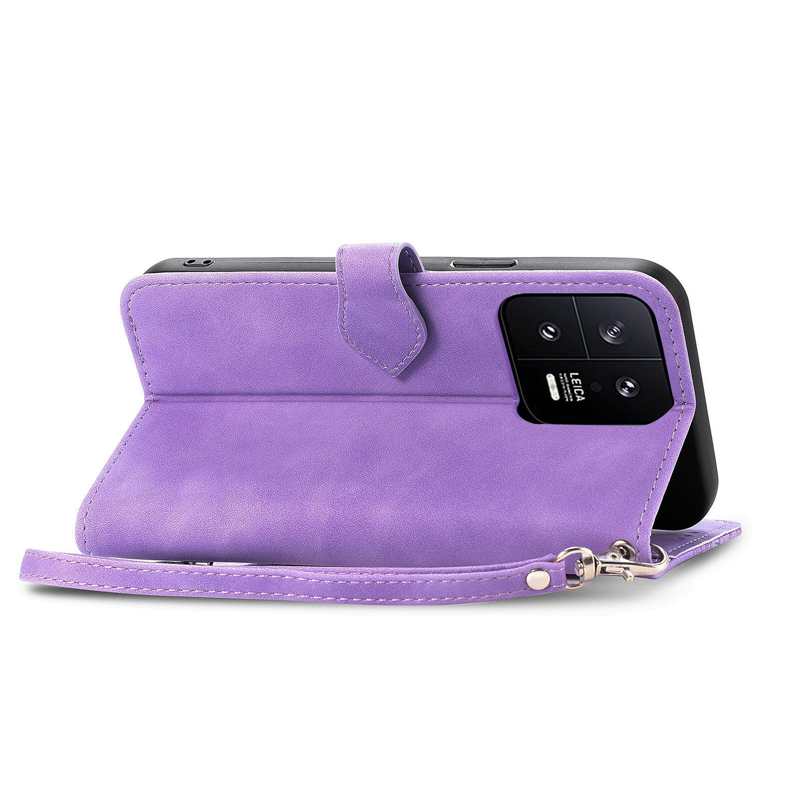 For Xiaomi 13 5G Stand Wallet Protective PU Leather Phone Case Flower Imprinted Pattern Zipper Pocket Cell Phone Cover