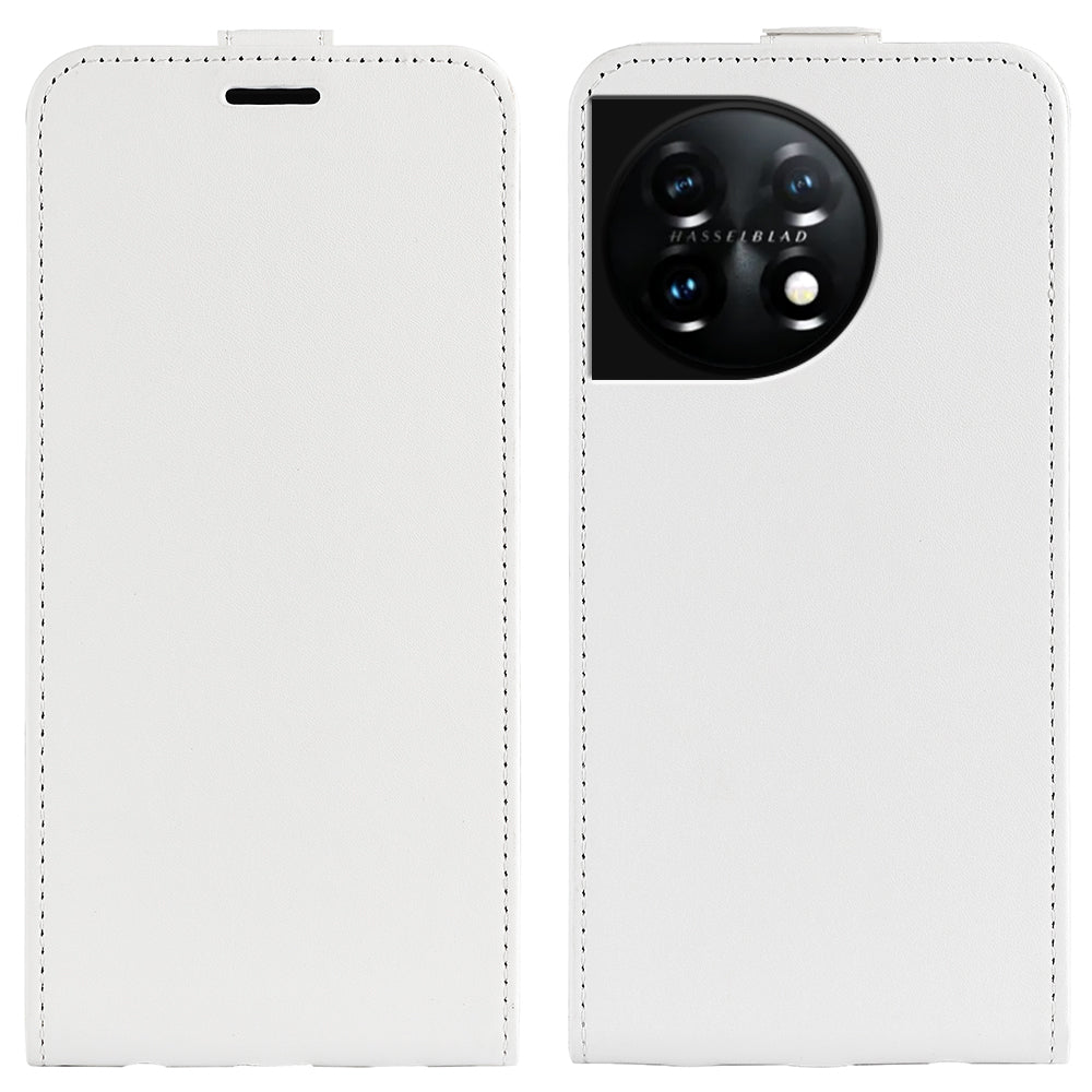 For OnePlus 11 5G Crazy Horse Texture PU Leather Anti-drop Phone Case with Card Slot Dual Magnetic Clasp Vertical Flip Phone Cover