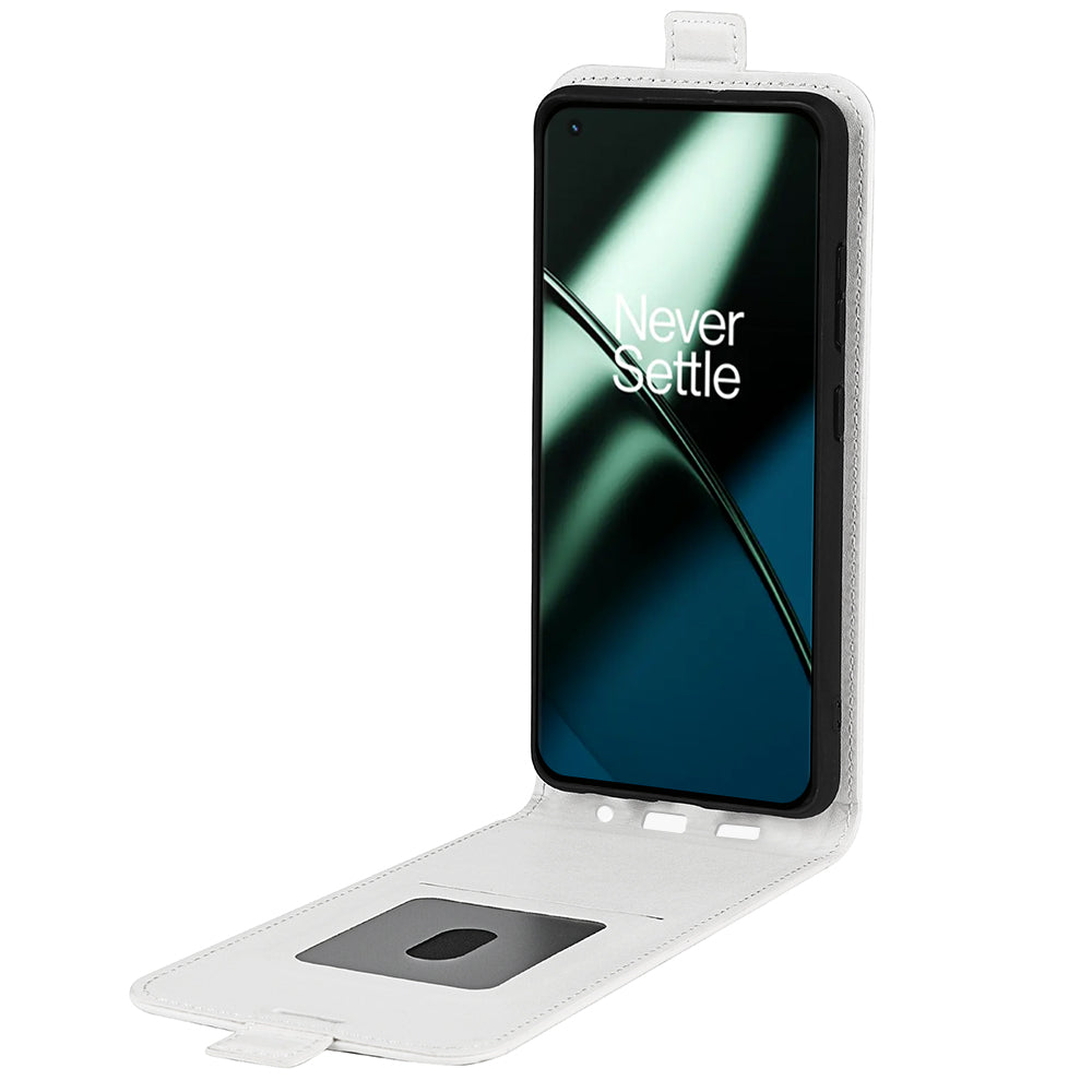 For OnePlus 11 5G Crazy Horse Texture PU Leather Anti-drop Phone Case with Card Slot Dual Magnetic Clasp Vertical Flip Phone Cover