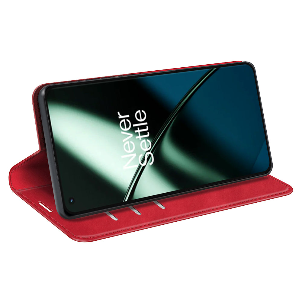 For OnePlus 11 5G Skin-touch Feeling Magnetic Auto-absorbed Wallet Case Fully Wrapped PU Leather Stand Flip Phone Cover