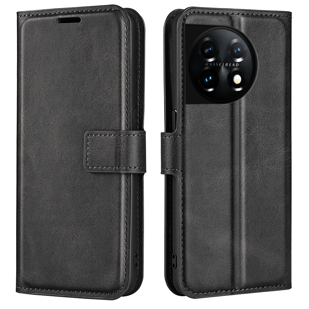 Shockproof Phone Case For OnePlus 11 5G PU Leather Stand Wallet Calf Texture Square Magnetic Clasp Phone Cover