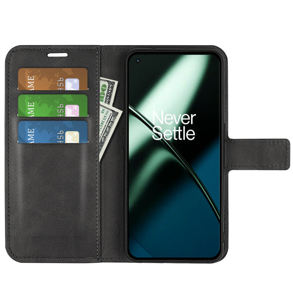 Shockproof Phone Case For OnePlus 11 5G PU Leather Stand Wallet Calf Texture Square Magnetic Clasp Phone Cover