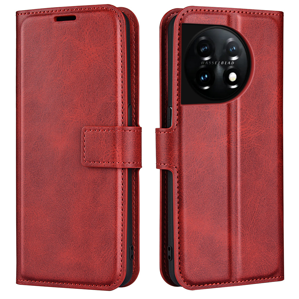 Shockproof Phone Case For OnePlus 11 5G PU Leather Stand Wallet Calf Texture Square Magnetic Clasp Phone Cover