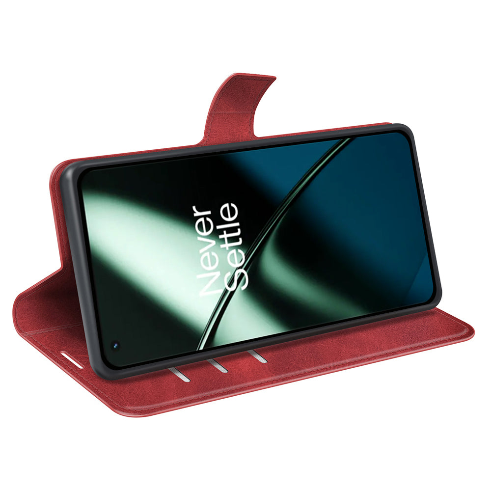 Shockproof Phone Case For OnePlus 11 5G PU Leather Stand Wallet Calf Texture Square Magnetic Clasp Phone Cover