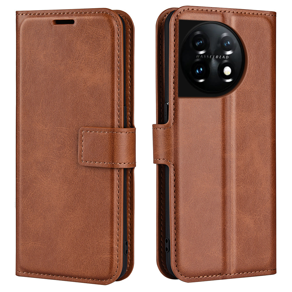 Shockproof Phone Case For OnePlus 11 5G PU Leather Stand Wallet Calf Texture Square Magnetic Clasp Phone Cover