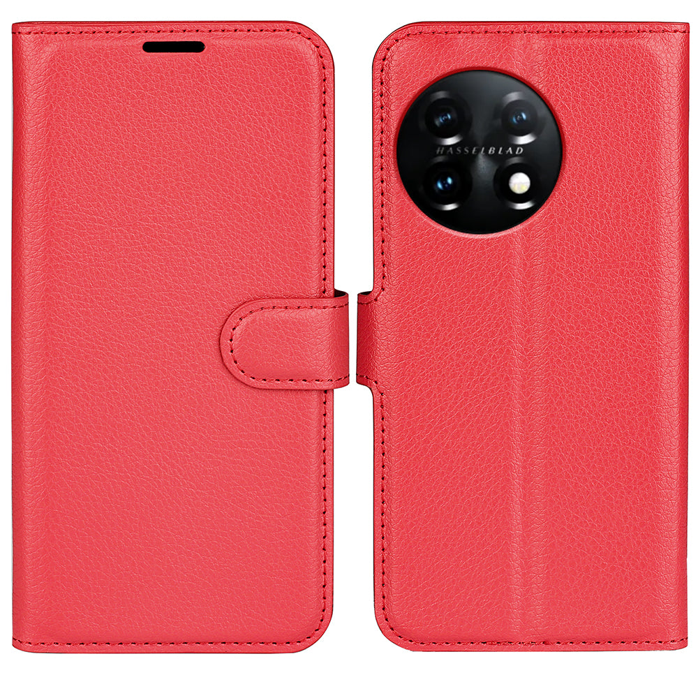 Phone Stand Wallet Cover for OnePlus 11 5G Litchi Texture Book Style PU Leather Phone Flip Case
