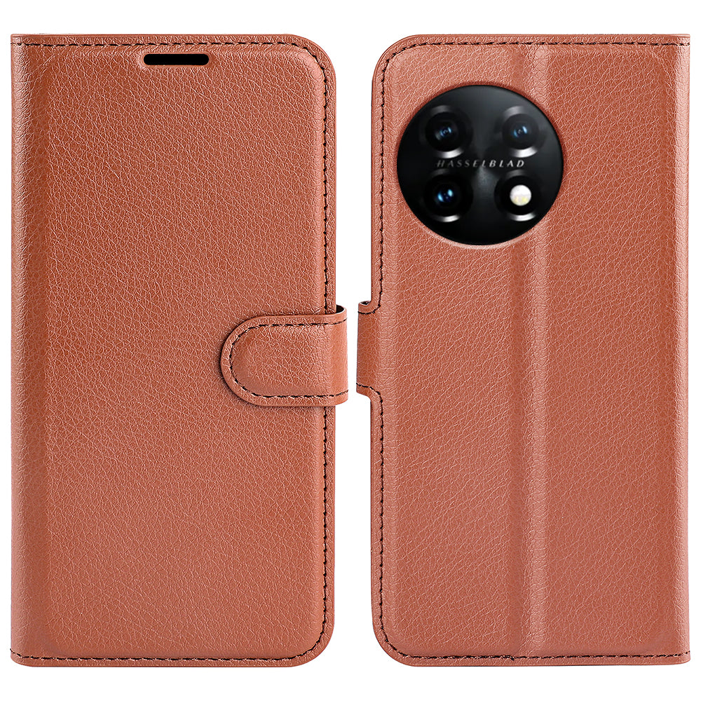 Phone Stand Wallet Cover for OnePlus 11 5G Litchi Texture Book Style PU Leather Phone Flip Case