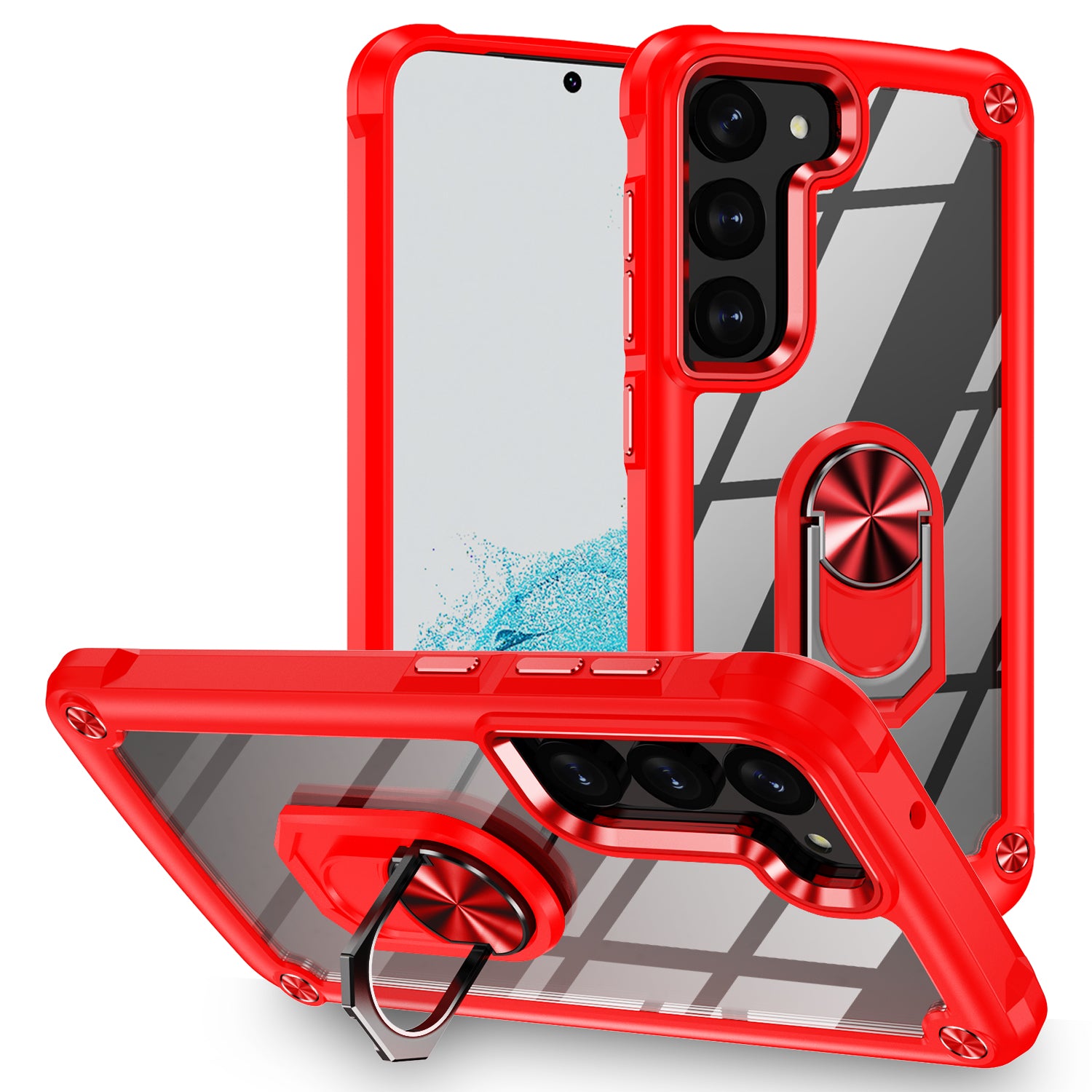 For Samsung Galaxy S23 Metal Ring Kickstand Back Case PC TPU Cellphone Anti-drop Protective Cover