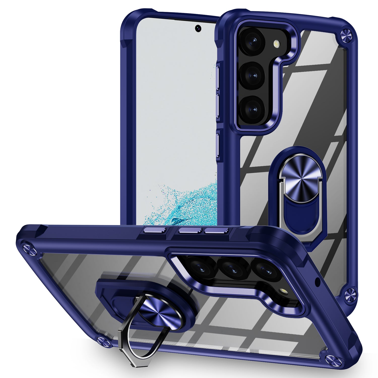 For Samsung Galaxy S23 Metal Ring Kickstand Back Case PC TPU Cellphone Anti-drop Protective Cover