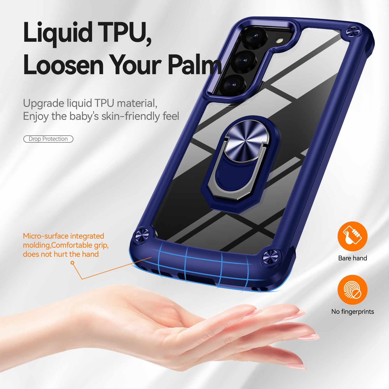 For Samsung Galaxy S23 Metal Ring Kickstand Back Case PC TPU Cellphone Anti-drop Protective Cover