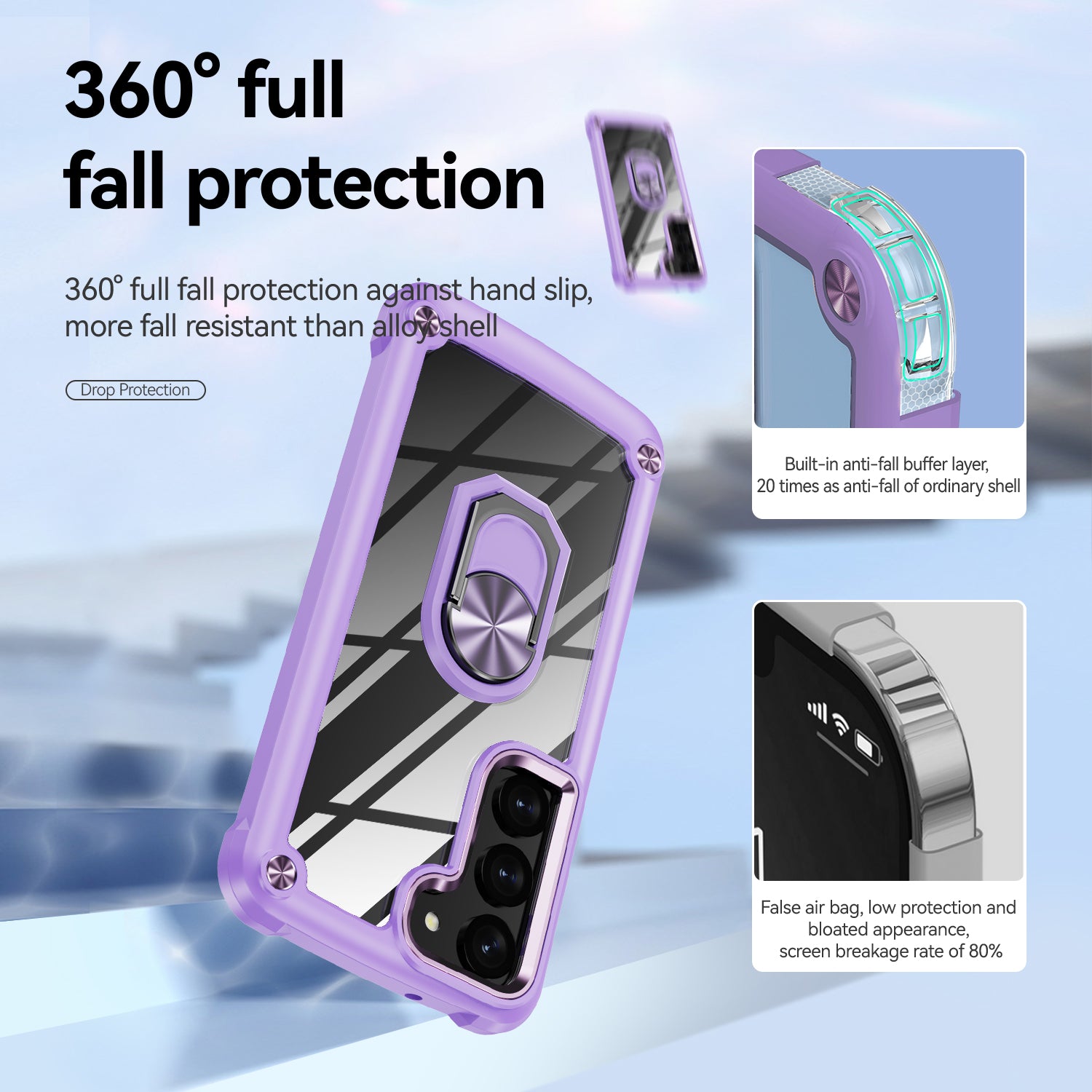 For Samsung Galaxy S23 Electroplating Design PC TPU Protective Case Metal Ring Kickstand Shockproof Anti-scratch Cover