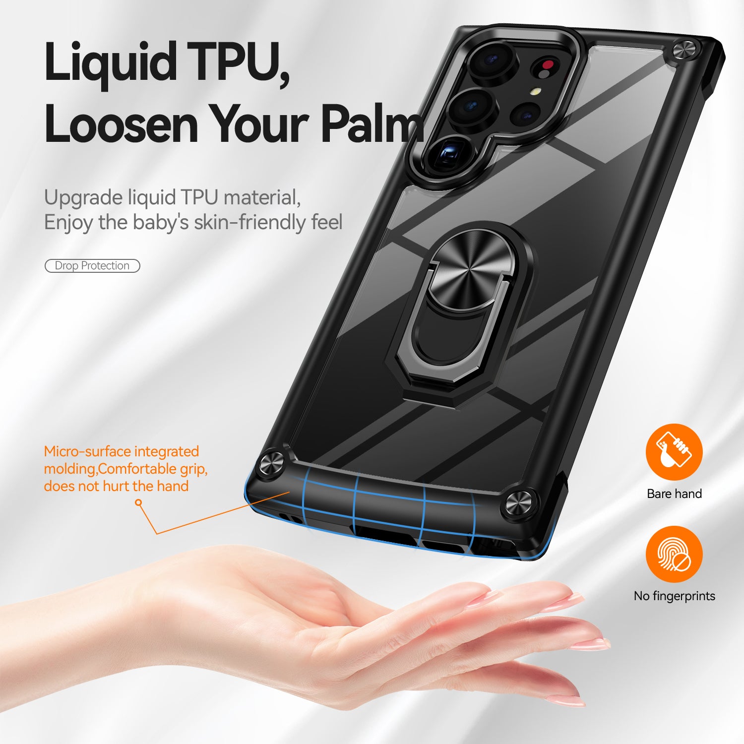 For Samsung Galaxy S23 Ultra Metal Ring Kickstand Protective Case PC TPU Shockproof Phone Back Cover