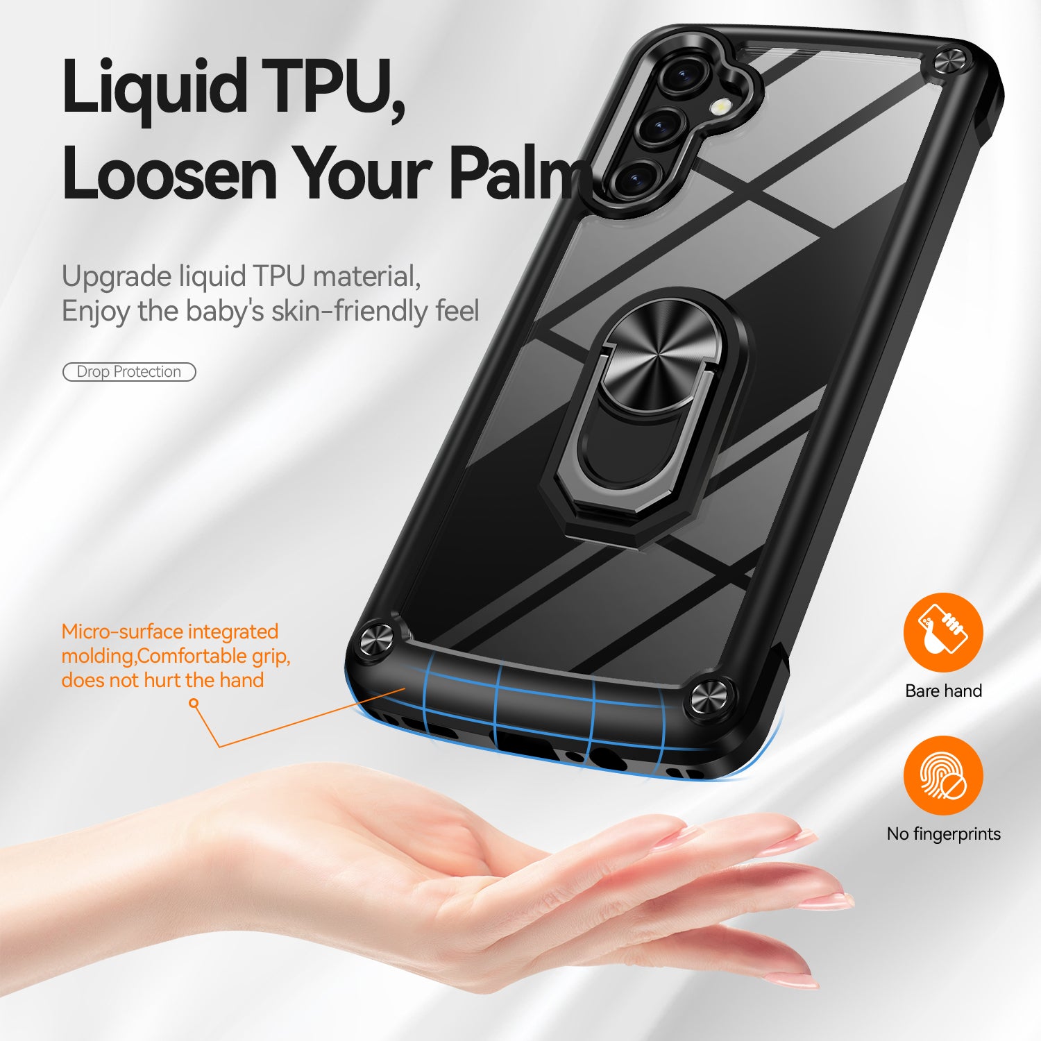 For Samsung Galaxy A14 5G Electroplated Protective Back Case PC TPU Shockproof Cover with Metal Ring Kickstand