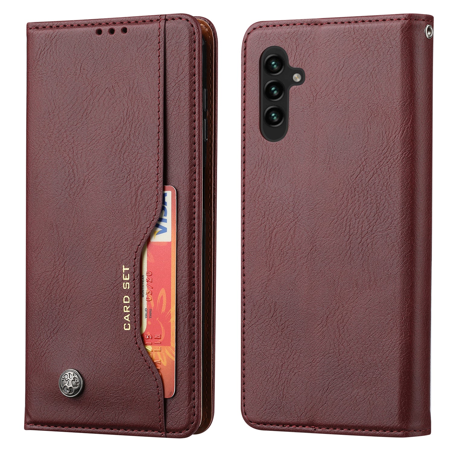 For Samsung Galaxy A14 5G Outer Card Slot PU Leather Case Magnetic Auto-absorbed Wallet Stand Phone Cover