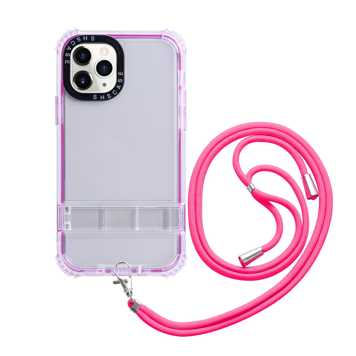 For iPhone 14 Pro Max Kickstand Clear Phone Case Reinforced Corner TPU PC Protective Cover with Lanyard