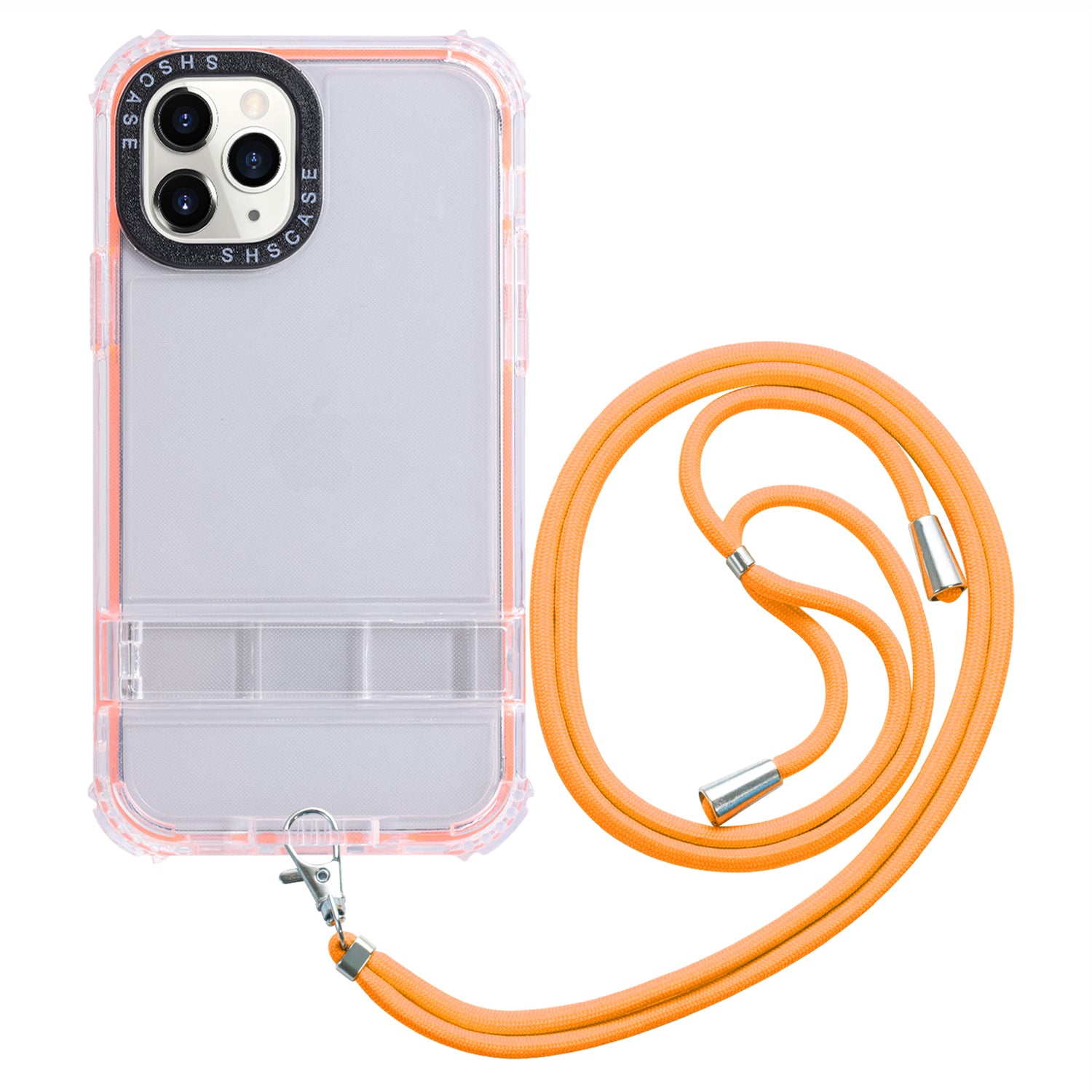 For iPhone 14 Pro Max Kickstand Clear Phone Case Reinforced Corner TPU PC Protective Cover with Lanyard