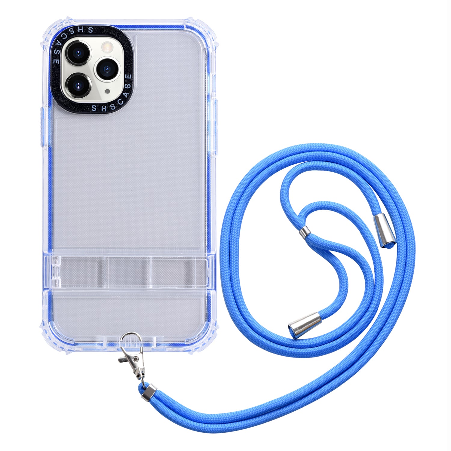 Hidden Kickstand Phone Case for iPhone 14 Pro TPU Frame Transparent PC Back Cover with Lanyard