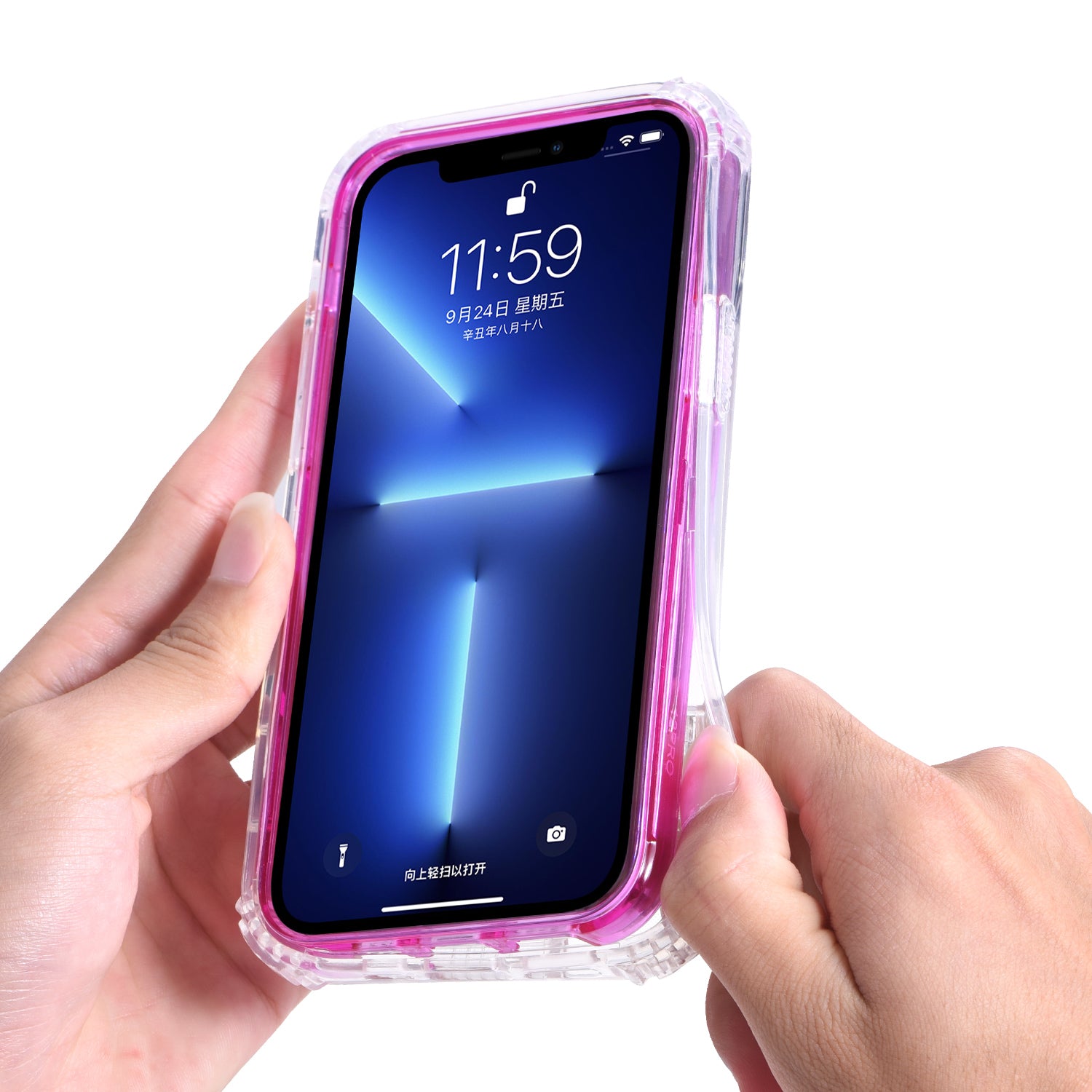 For iPhone 13 Pro Max 6.7 inch Hidden Kickstand Design Transparent Phone Case Anti-drop TPU PC Hybrid Cover