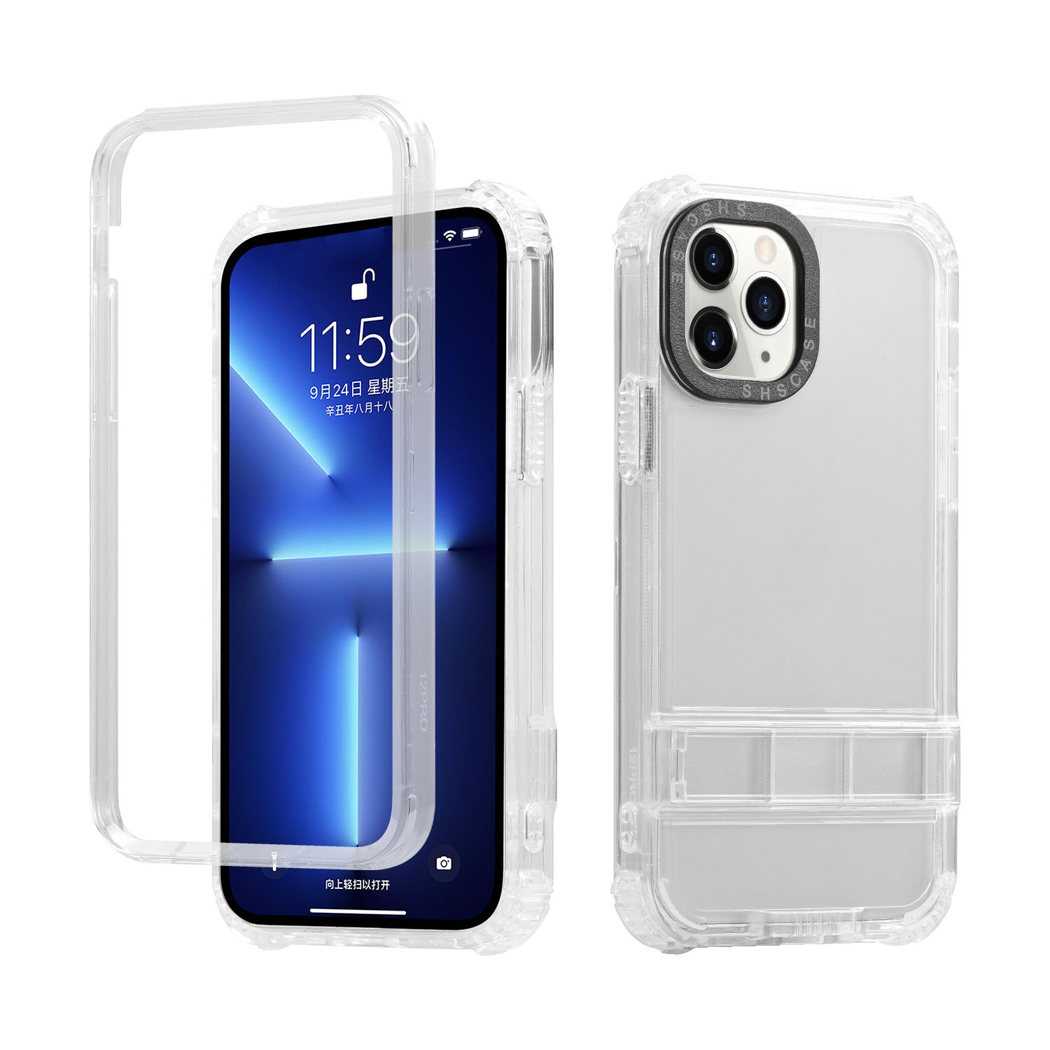 Til iPhone 14 Pro Max Gennemsigtig telefon Faldsikkert etui Skjult Kickstand Design TPU + PC Bagcover - Gul