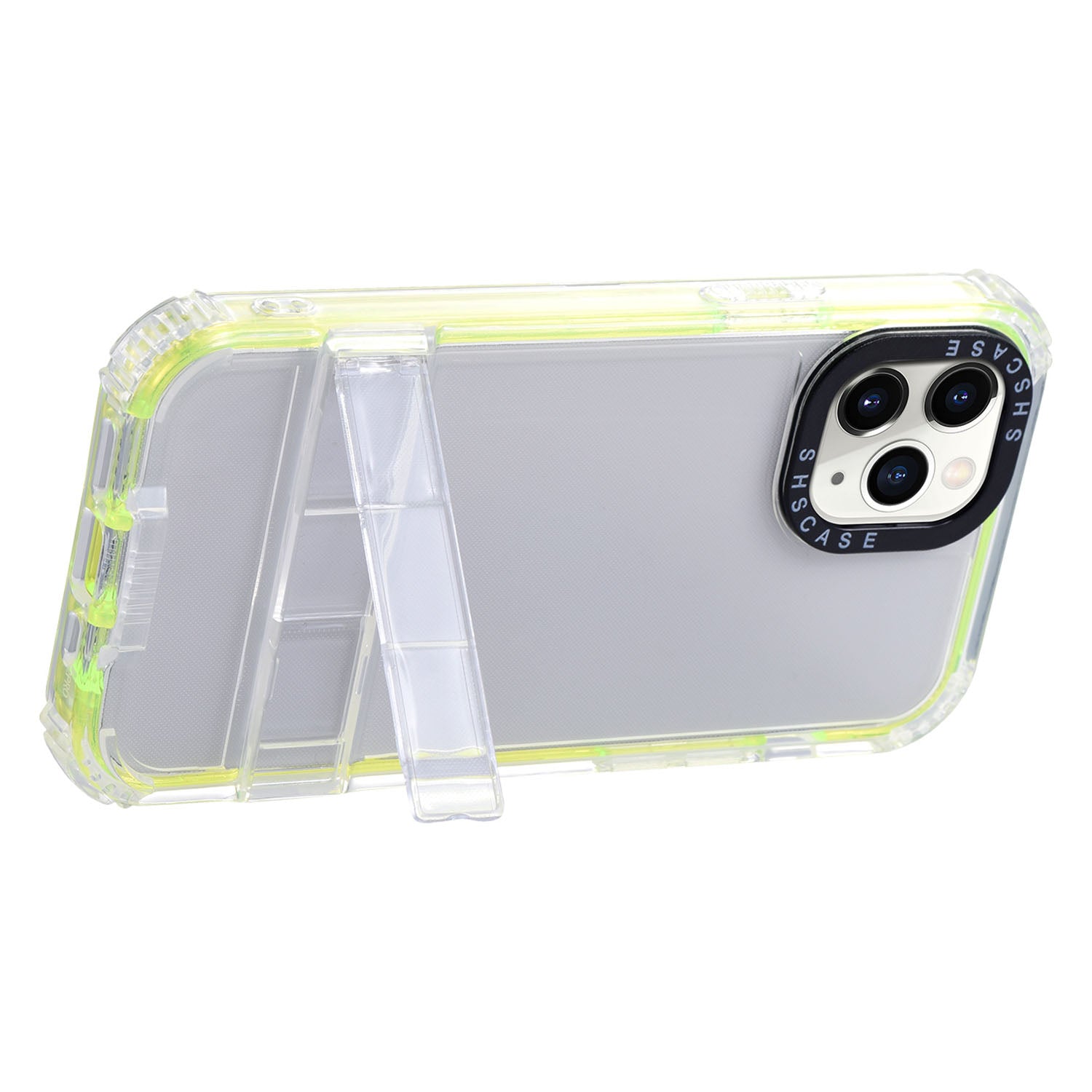 For iPhone 14 Pro Max Transparent Phone Drop-proof Case Hidden Kickstand Design TPU PC Back Cover