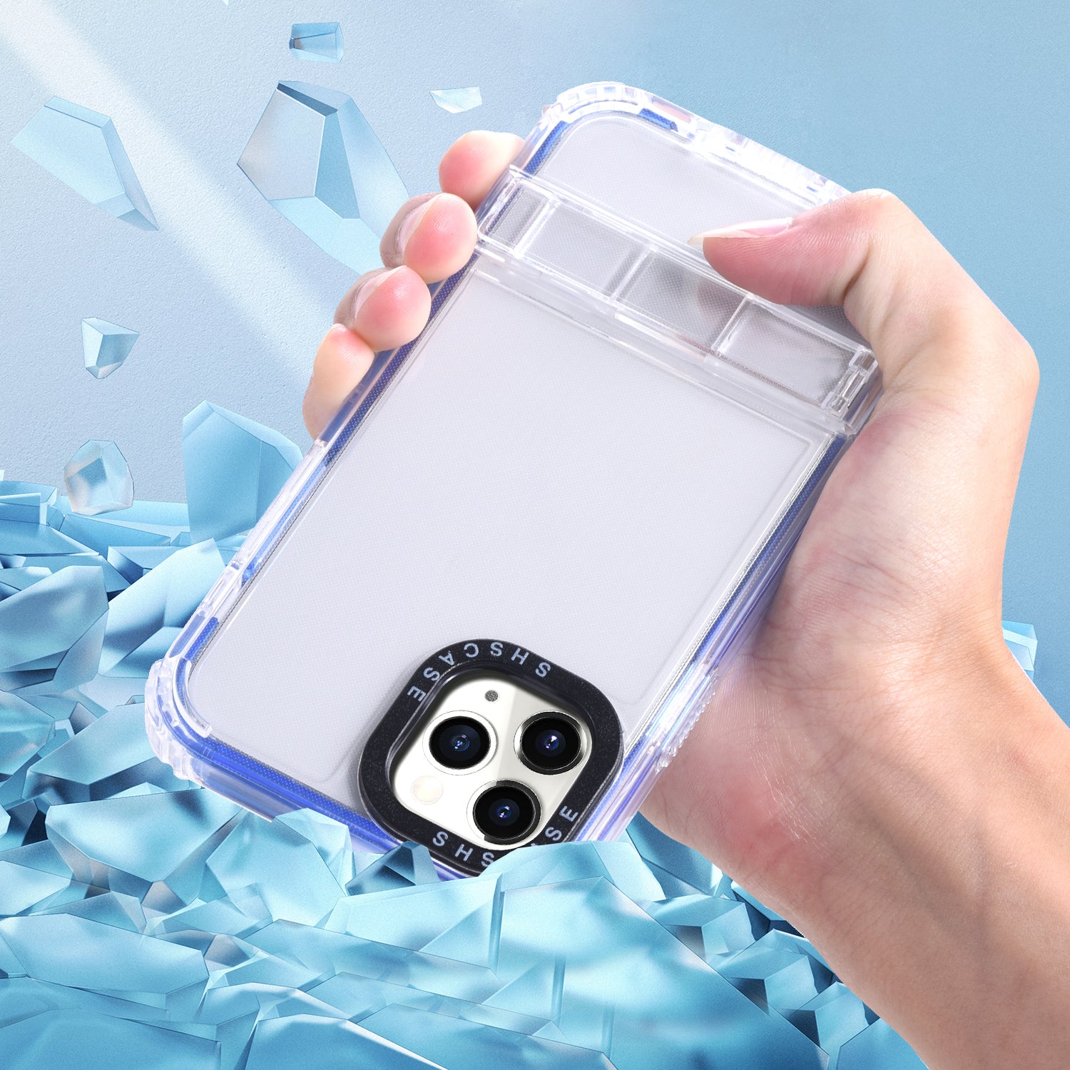For iPhone 14 Pro Max Transparent Phone Drop-proof Case Hidden Kickstand Design TPU PC Back Cover