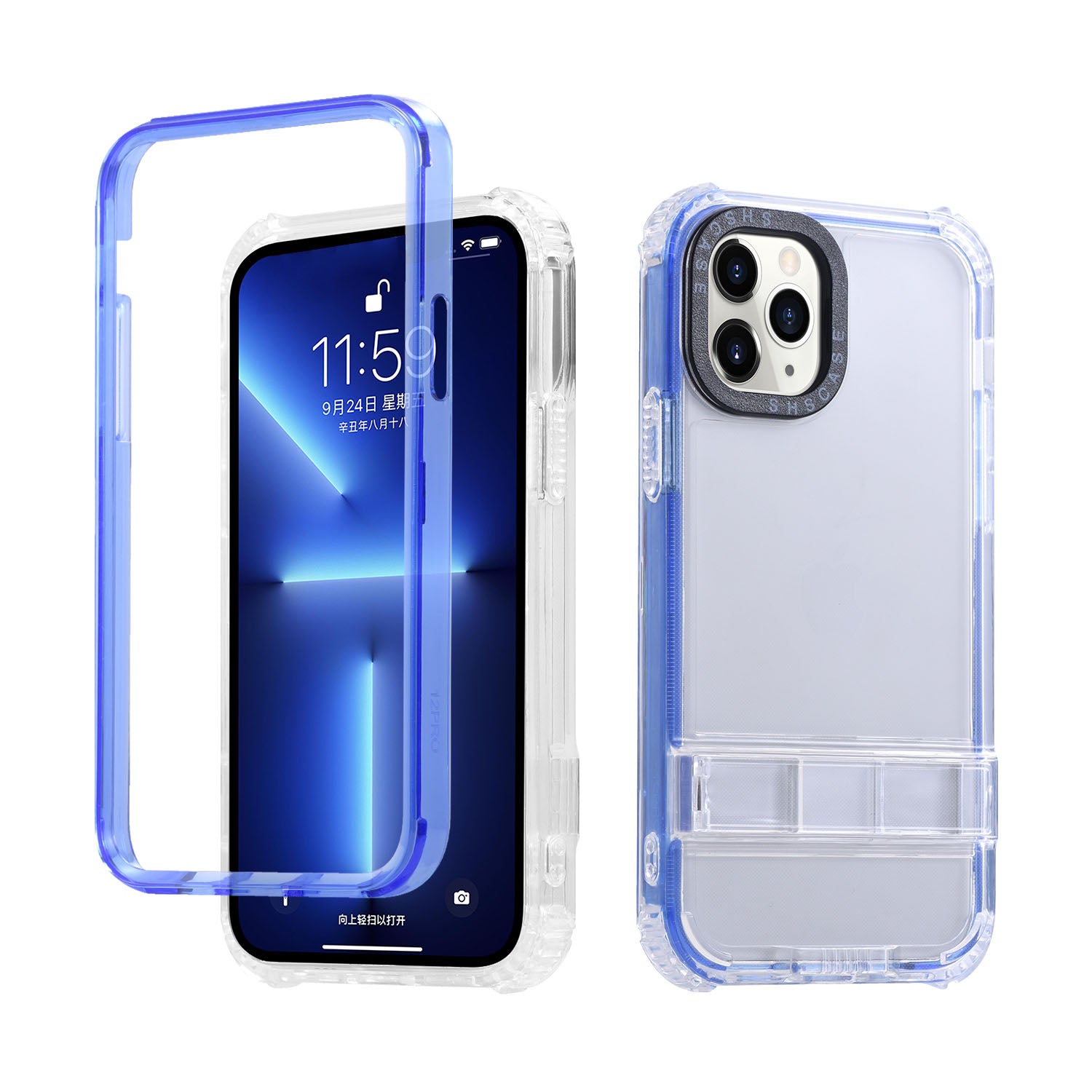 For iPhone 14 Pro Max Transparent Phone Drop-proof Case Hidden Kickstand Design TPU PC Back Cover