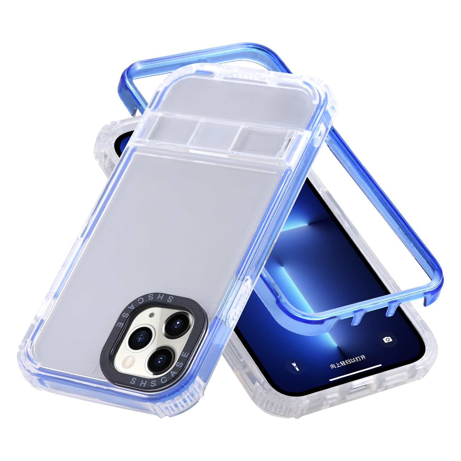 For iPhone 14 Pro Max Transparent Phone Drop-proof Case Hidden Kickstand Design TPU PC Back Cover